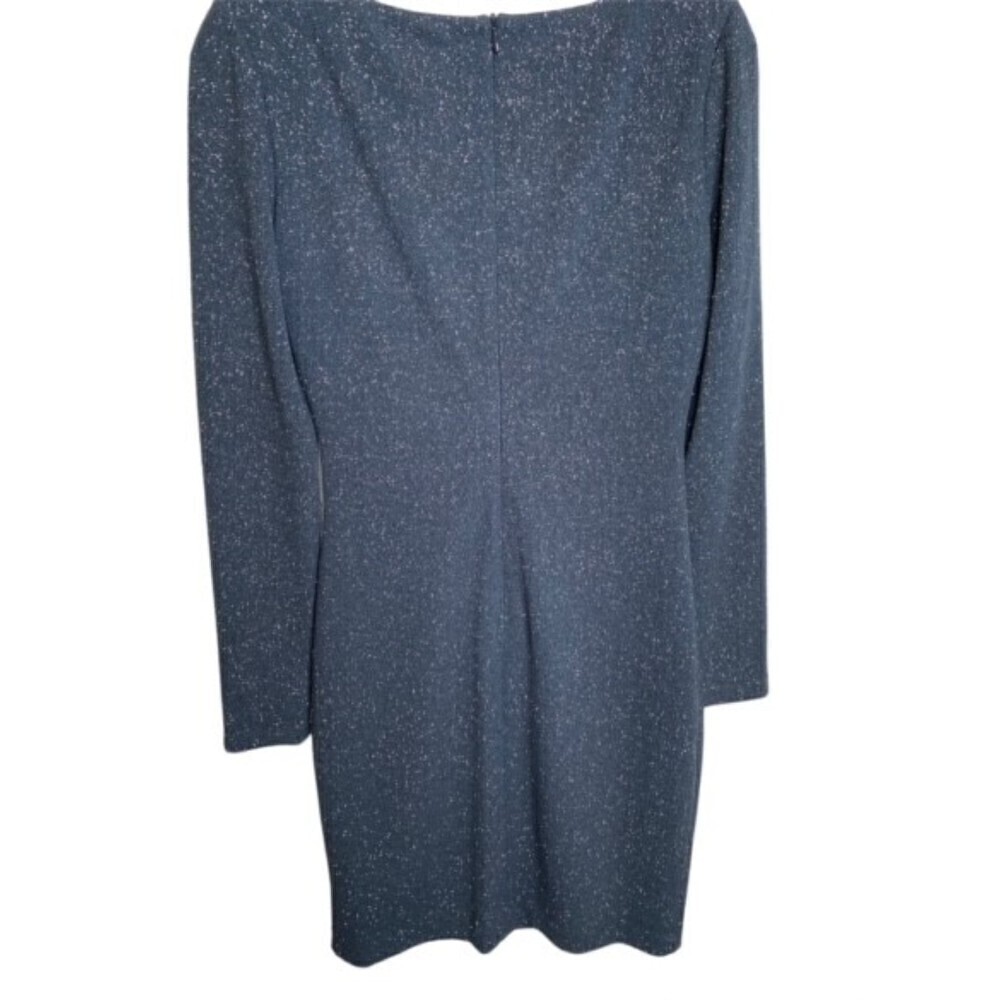 Eliza J Long Sleeve Sheath Dress Sz 4 Blue with Silver sparkle fabric EUC - Picture 2 of 5
